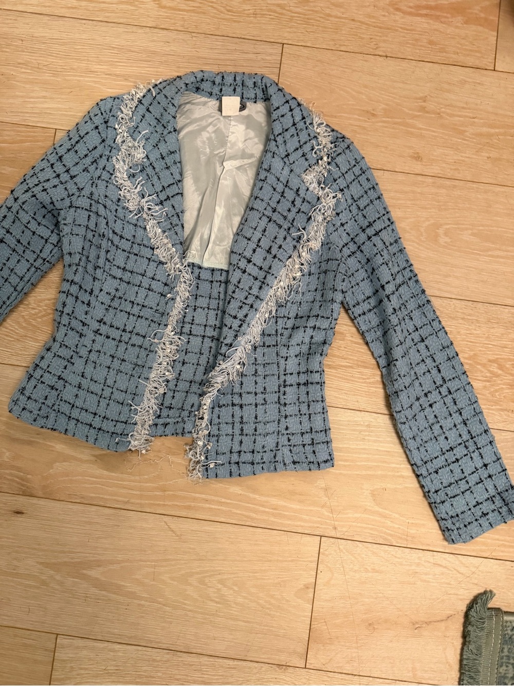 rave Light Blue Tweed Fringe Blazer